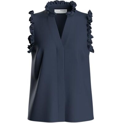 SELECTED FEMME Damer Slfviva Sl Sun Ruffle Top Noos, Mörk safir, 34 SELECTED FEMME Damer Slfviva Sl Sun Ruffle Top Noos, Mörk safir, 34
