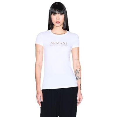 Giorgio Armani dam Salin de Giraud, guldlogotyp bokstäver t-shirt, vit, L Giorgio Armani dam Salin de Giraud, guldlogotyp bokstäver t-shirt, vit, L