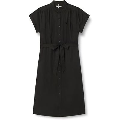 Tommy Hilfiger kvinnors CRV ESS LI BELTED S/S MIDI KLÄNNING WW0WW46092, svart, 48, svart (svart), 48 Tommy Hilfiger kvinnors CRV ESS LI BELTED S/S MIDI KLÄNNING WW0WW46092, svart, 48, svart (svart), 48