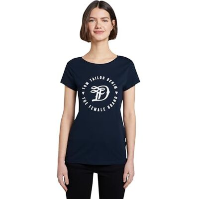 TOM TAILOR Denim Damer Jersey T-shirt av ekologisk bomull 1016431, 10360 Real Navy Blue, XS TOM TAILOR Denim Damer Jersey T-shirt av ekologisk bomull 1016431, 10360 Real Navy Blue, XS