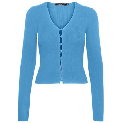 VERO MODA dam Vmgold Rib Ls V-hals knapp tröja stickad tröja, Bonnie blå, M VERO MODA dam Vmgold Rib Ls V-hals knapp tröja stickad tröja, Bonnie blå, M