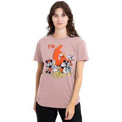 Mickey Mouse mandarin creative ltd Musse Pigg vänner vintage grupp 6:e födelsedag skjorta damer t-shirt, rosa, medium, Rosa, M Mickey Mouse mandarin creative ltd Musse Pigg vänner vintage grupp 6:e födelsedag skjorta damer t-shirt, rosa, medium, Rosa, M