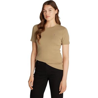 Tommy Hilfiger kvinnors nya Slim Cody C-NK SS WW0WW40587 S/S stickade toppar, khaki, XXL, Kaki (safari duk), XXL Tommy Hilfiger kvinnors nya Slim Cody C-NK SS WW0WW40587 S/S stickade toppar, khaki, XXL, Kaki (safari duk), XXL