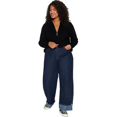 Trendyol FeMan avslappnad passform basic dragkedja stickade plus size tröja, svart, 3XL, Svart, 3XL Trendyol FeMan avslappnad passform basic dragkedja stickade plus size tröja, svart, 3XL, Svart, 3XL