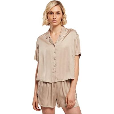 Urban Classics Damskjorta dam viskos satin resortskjorta, kortärmad damskjorta i 3 färger, storlekar XS – 5XL, Softaupe, S Urban Classics Damskjorta dam viskos satin resortskjorta, kortärmad damskjorta i 3 färger, storlekar XS – 5XL, Softaupe, S