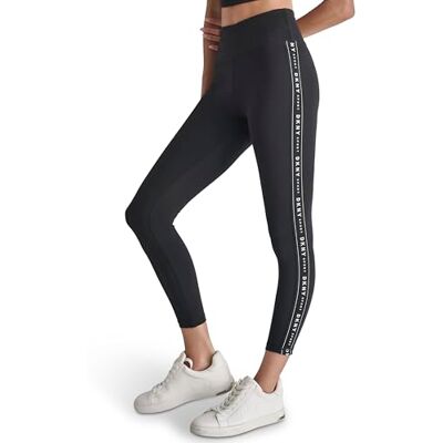 DKNY kvinnors Hw 7/8 legging logo tejpning, Svart/Svart, M DKNY kvinnors Hw 7/8 legging logo tejpning, Svart/Svart, M