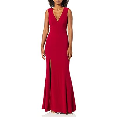Dress the Population Dam Sandra Plunging tjock rem solid klänning med slit klänning, Granat, S Dress the Population Dam Sandra Plunging tjock rem solid klänning med slit klänning, Granat, S