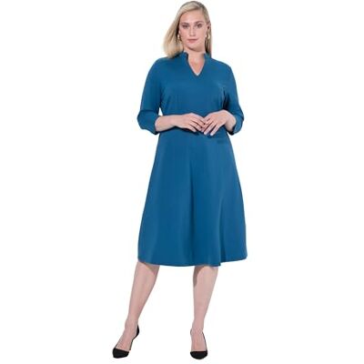 Ulla Popken damer stora storlekar överdimensionerade plus size Punto-di Roma-klänning, A-linje, V-hals, 3/4-ärm Ulla Popken damer stora storlekar överdimensionerade plus size Punto-di Roma-klänning, A-linje, V-hals, 3/4-ärm
