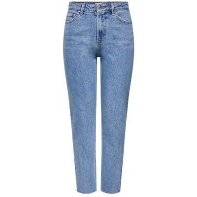 ONLY Kvinnlig rak passform jeans ONLEmily HW beskuren ankel, Ljusblå denim, 31W x 34L ONLY Kvinnlig rak passform jeans ONLEmily HW beskuren ankel, Ljusblå denim, 31W x 34L