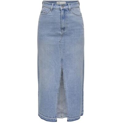 JDY dam midi jeans kjol Bella lång damkjol med slits, Ljusblå denim, L JDY dam midi jeans kjol Bella lång damkjol med slits, Ljusblå denim, L