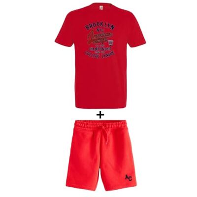 AMERICAN COLLEGE USA Tvådelad T-shirt + blandade shorts, Färg: röd, TG AMERICAN COLLEGE USA Tvådelad T-shirt + blandade shorts, Färg: röd, TG