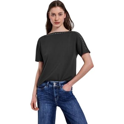 Street One dam-t-shirt med nitar, Granitgrå, 44 Street One dam-t-shirt med nitar, Granitgrå, 44