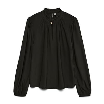 VERO MODA Vmani Ls Frill Top WVN Ga Noos, svart, XL VERO MODA Vmani Ls Frill Top WVN Ga Noos, svart, XL