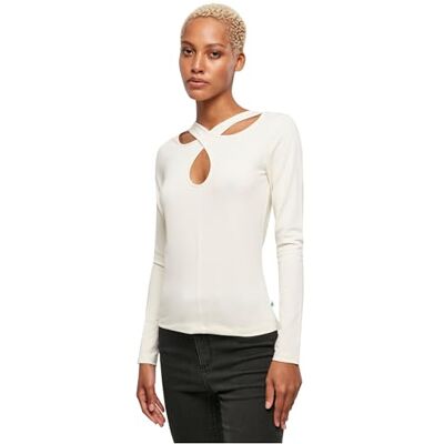 Urban Classics Kvinna T-Shirt Ladies Crossed Cut Out Longsleeve, Whitesand, 3XL Urban Classics Kvinna T-Shirt Ladies Crossed Cut Out Longsleeve, Whitesand, 3XL