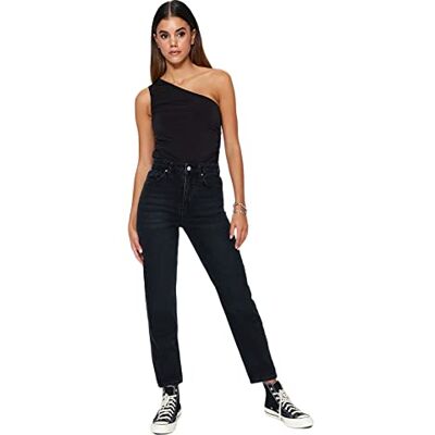 Trendyol Kvinnor hög midja breda ben mamma jeans, svart, 32, Svart, 58 SE Trendyol Kvinnor hög midja breda ben mamma jeans, svart, 32, Svart, 58 SE