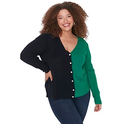 Trendyol Dam V-ringad färgblock avslappnad plusstorlek kofta tröja, marinblå, 2XL, marinblå, XXL Trendyol Dam V-ringad färgblock avslappnad plusstorlek kofta tröja, marinblå, 2XL, marinblå, XXL