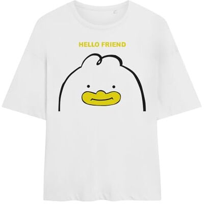 KPop Demon Hunters kvinnors Hello Friend Derpy bokstav damer överdimensionerad t-shirt t-shirt, Vitt, XXL KPop Demon Hunters kvinnors Hello Friend Derpy bokstav damer överdimensionerad t-shirt t-shirt, Vitt, XXL