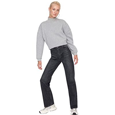 Trendyol Kvinnor hög midja breda ben 90-tals vida ben jeans, svart, 36, Svart, 62 SE Trendyol Kvinnor hög midja breda ben 90-tals vida ben jeans, svart, 36, Svart, 62 SE