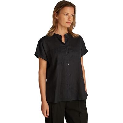 Tommy Hilfiger ESS linne kraglös S/S blus WW0WW44715, svart (svart), 58 Tommy Hilfiger ESS linne kraglös S/S blus WW0WW44715, svart (svart), 58