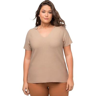 Ulla Popken , Damer, stora storlekar, kortärmad tröja med polokrage, Beige, 50/52 SE Ulla Popken , Damer, stora storlekar, kortärmad tröja med polokrage, Beige, 50/52 SE
