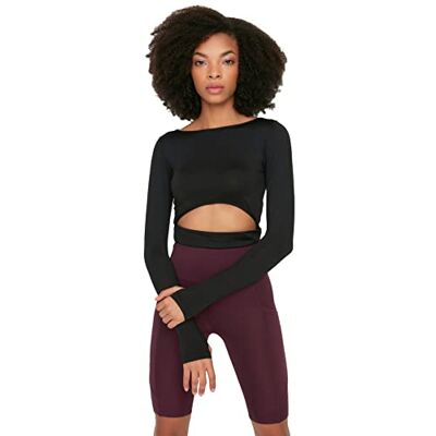 Trendyol Kvinnors Black Cut Out Detailed Crop Sport Blus, M Trendyol Kvinnors Black Cut Out Detailed Crop Sport Blus, M