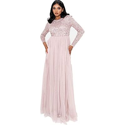 Maya Deluxe Maya utsmyckad långärmad maxiklänning för kvinnor brudtärna, Frostad rosa, 34 Maya Deluxe Maya utsmyckad långärmad maxiklänning för kvinnor brudtärna, Frostad rosa, 34