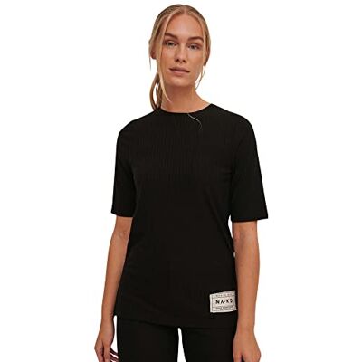 NA-KD Dam lappdetalj ribbad t-shirt, Svart, XXS NA-KD Dam lappdetalj ribbad t-shirt, Svart, XXS