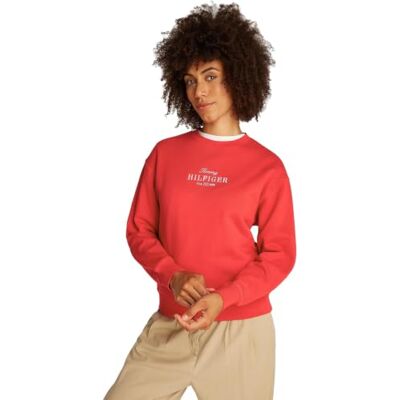 Tommy Hilfiger Dam REG Hilfiger Sweatshirt WW0WW44631, Röd (primär röd), S Tommy Hilfiger Dam REG Hilfiger Sweatshirt WW0WW44631, Röd (primär röd), S