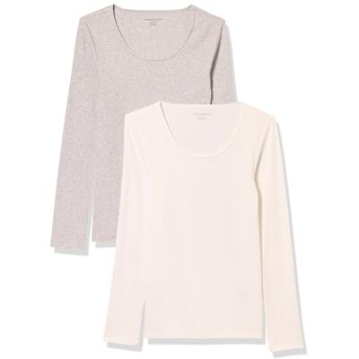 Amazon Essentials Dam Slim-Fit Rib Scoop Neck Rib tröja (finns i plusstorlek), 2-pack, grå/vit, XX-Large Amazon Essentials Dam Slim-Fit Rib Scoop Neck Rib tröja (finns i plusstorlek), 2-pack, grå/vit, XX-Large