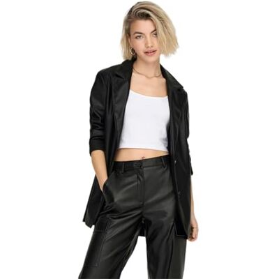 ONLY ONLHEIDI SUS SB Faux Leath Blazer CC OTW, svart, S ONLY ONLHEIDI SUS SB Faux Leath Blazer CC OTW, svart, S