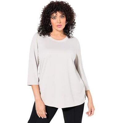 Ulla Popken dam stora storlekar överdimensionerade plus size skjorta, ribbade manschetter, rund hals, 3/4-ärm, Gråbeige, 54-56 Ulla Popken dam stora storlekar överdimensionerade plus size skjorta, ribbade manschetter, rund hals, 3/4-ärm, Gråbeige, 54-56
