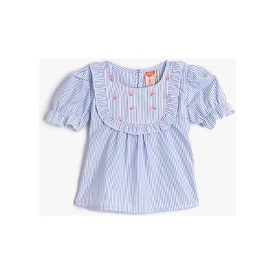 Koton Babyflicka blus ruffle kort puff ärm rund krage blomma broderad, Blå ränder (6s5), 6-9 M�nader Koton Babyflicka blus ruffle kort puff ärm rund krage blomma broderad, Blå ränder (6s5), 6-9 M�nader