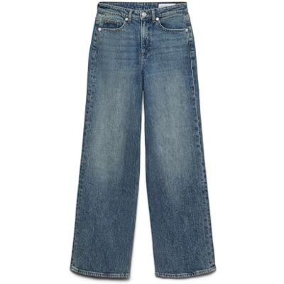 VERO MODA dam bred skuren VMTESSA hög midja vida jeans, Mellanblå denim, 27W / 32L VERO MODA dam bred skuren VMTESSA hög midja vida jeans, Mellanblå denim, 27W / 32L
