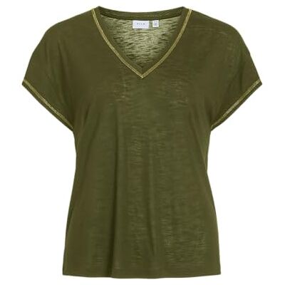 Vila Vinoel V-hals S/S stitch detaljtopp, Kapulet oliv, S Vila Vinoel V-hals S/S stitch detaljtopp, Kapulet oliv, S
