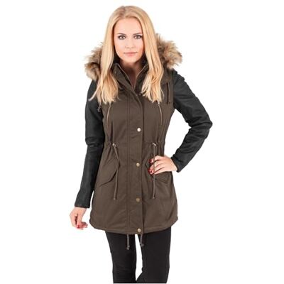 Urban Classics Damjacka, jacka, läderimitation, ärm, parkas, Olv/Blk, M Urban Classics Damjacka, jacka, läderimitation, ärm, parkas, Olv/Blk, M