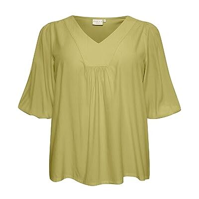 Kaffe Curve Plus-size dam blus långärmad V-hals lös passform kaftan hals, Mosstone Kaffe Curve Plus-size dam blus långärmad V-hals lös passform kaftan hals, Mosstone