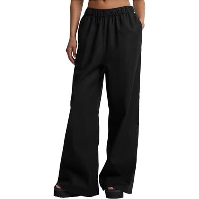 Urban Classics Dambyxor Ladies Linen Mixed Wide Pants Svart M, svart, M Urban Classics Dambyxor Ladies Linen Mixed Wide Pants Svart M, svart, M
