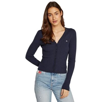 Tommy Jeans Dam TJW Kabel Essential Cardigan DW0DW18682 Cardigan tröja, blå (Dark Night Navy Melange), XL, Blå (mörk natt marinblå melange), XL Tommy Jeans Dam TJW Kabel Essential Cardigan DW0DW18682 Cardigan tröja, blå (Dark Night Navy Melange), XL, Blå (mörk natt marinblå melange), XL