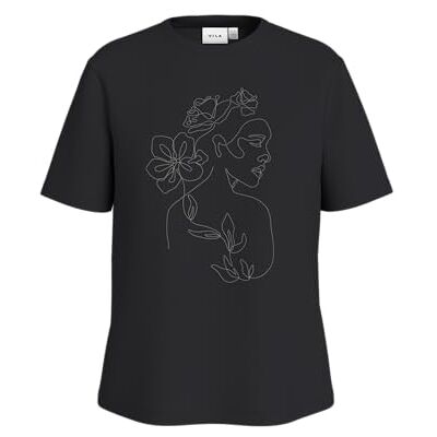 Vila Visybil sydd S/S O-hals t-shirt/Lc, Svart skönhet, M Vila Visybil sydd S/S O-hals t-shirt/Lc, Svart skönhet, M