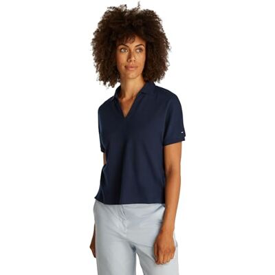 Tommy Hilfiger Dam LYOCELL OPEN-NK AVSLAGAD POLO SS WW0WW44512, blå, XS, Blå (mörk natt marinblå), XS Tommy Hilfiger Dam LYOCELL OPEN-NK AVSLAGAD POLO SS WW0WW44512, blå, XS, Blå (mörk natt marinblå), XS