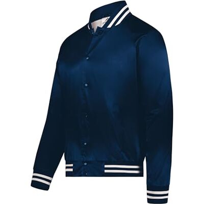 Augusta Sportswear Augusta Satin Baseball Jacka/Randig Trim, Marinblå/vit, 3XL Augusta Sportswear Augusta Satin Baseball Jacka/Randig Trim, Marinblå/vit, 3XL