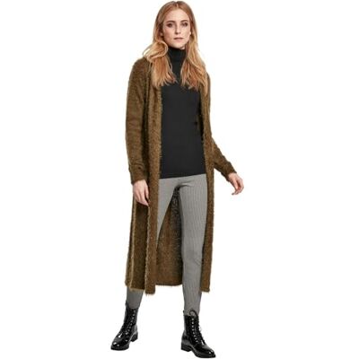 Urban Classics Damkofta med huva, feather cardigan, knälång jacka för kvinnor i 5 färger, storlekar XS – 5XL, Sommaroliv, XS Urban Classics Damkofta med huva, feather cardigan, knälång jacka för kvinnor i 5 färger, storlekar XS – 5XL, Sommaroliv, XS
