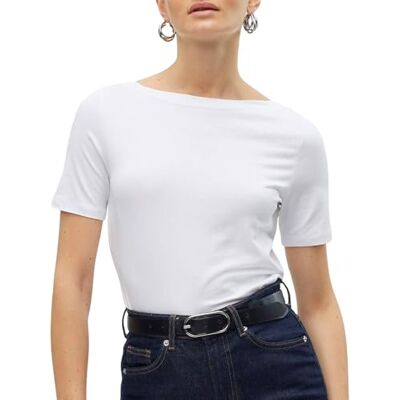 VERO MODA Damer enfärgad stretch t-shirt basic topp kortärmad topp med ubåthals VMPANDA, Ljus vit, XXL VERO MODA Damer enfärgad stretch t-shirt basic topp kortärmad topp med ubåthals VMPANDA, Ljus vit, XXL