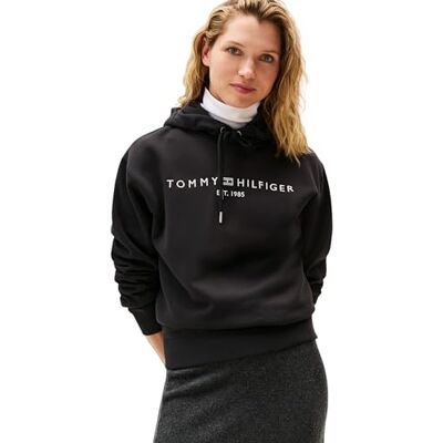 Tommy Hilfiger Dam MDRN REG CORP LOGO HOODIE WW0WW43598 pullover huvtröja, svart, XXL, svart (svart), XXL Tommy Hilfiger Dam MDRN REG CORP LOGO HOODIE WW0WW43598 pullover huvtröja, svart, XXL, svart (svart), XXL