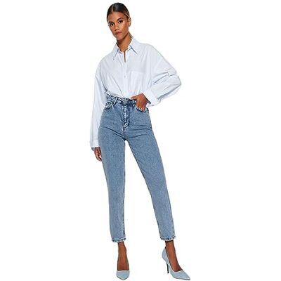 Trendyol Rak mamma hög midja jeans, indigo, 42 Trendyol Rak mamma hög midja jeans, indigo, 42