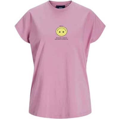 JJXX JACK&JONES JXASTRID SL Boxy Print Tee JRS, Moonlite mauve/tryck: gul smiley, S JJXX JACK&JONES JXASTRID SL Boxy Print Tee JRS, Moonlite mauve/tryck: gul smiley, S
