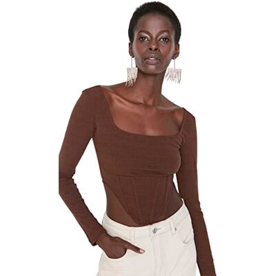 Trendyol Dam Glam formsydd bas fyrkantig krage vävd blus, Brun, 64 SE Trendyol Dam Glam formsydd bas fyrkantig krage vävd blus, Brun, 64 SE