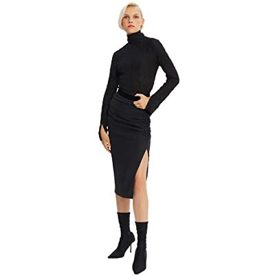 Trendyol Women's Black Shormed Tiper Detailed Skirt, 36 Trendyol Women's Black Shormed Tiper Detailed Skirt, 36