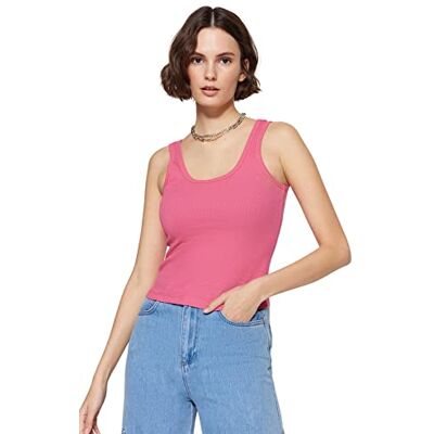 Trendyol Dam normal passform bas rund hals stickad singlet, rosa, S, Rosa, S Trendyol Dam normal passform bas rund hals stickad singlet, rosa, S, Rosa, S