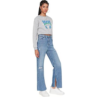 Trendyol Kvinnors höga önskningar ben 90-tal med blå tiper jeans, 36 Trendyol Kvinnors höga önskningar ben 90-tal med blå tiper jeans, 36